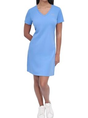 DKNY Sport Stud Logo V-Neck T-Shirt Short Sleeve Dress-Cornflower Blue